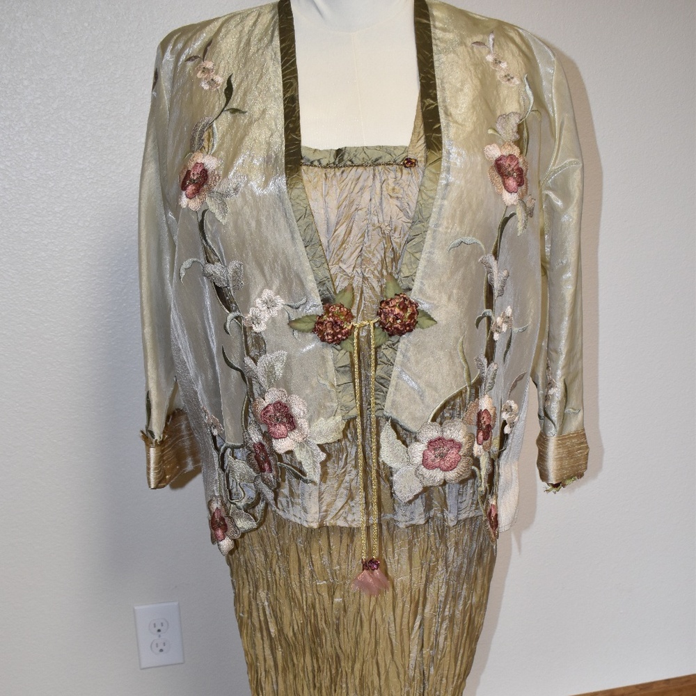 Lee Andersen Gold and Sage Skirt Jacket and top